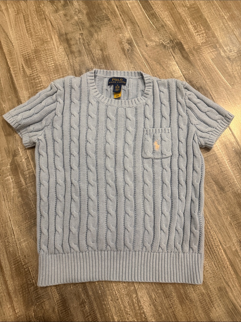 Polo by Ralph Lauren Baby Blue Cable Knit Short Sleeve Sweater